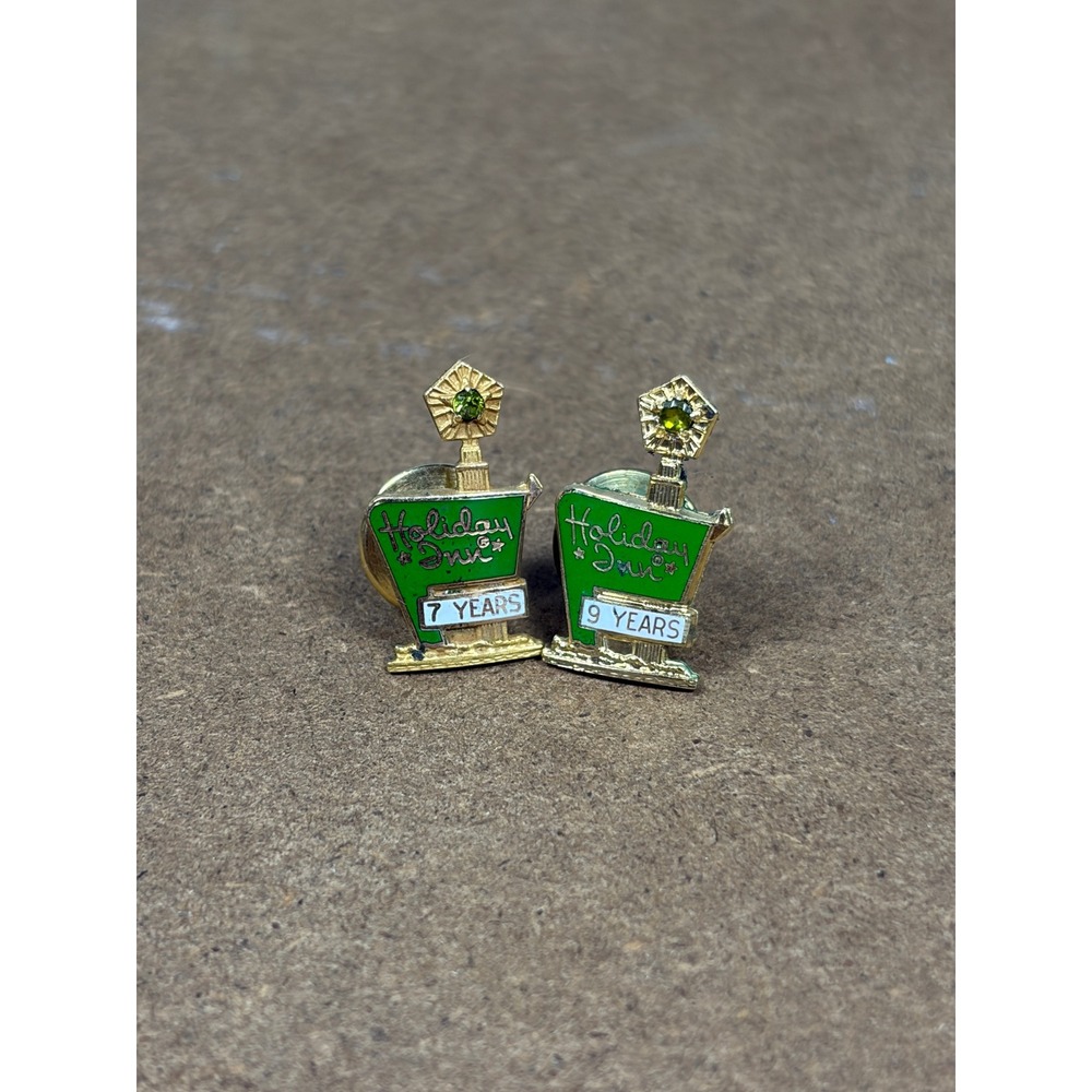 Vintage Holiday Inn Service Award Pins 7 & 9 Years Great Sign Green Rhinestone